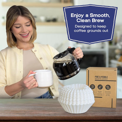 Pine & Pebble® 12-Cup Coffee Filters - 500 Count | Tall-Walled Basket Style (9.84" x 4.33") | No Grounds, No Mess | Perfect for BUNN & Standard Coffee Makers
