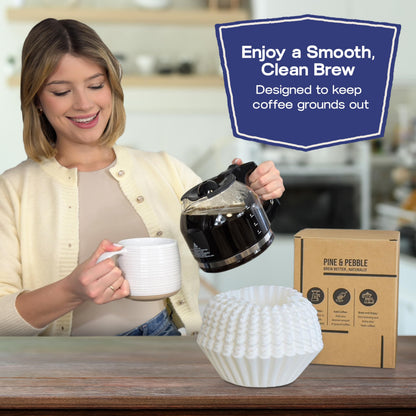 Pine & Pebble® 12-Cup Large Commercial Coffee Filters, 500 Count | Tall-Walled Basket Style (9.84" x 4.33") | No Grounds, No Mess | Fits BUNN & Standard Coffee Makers | Bulk for Cafés & Offices