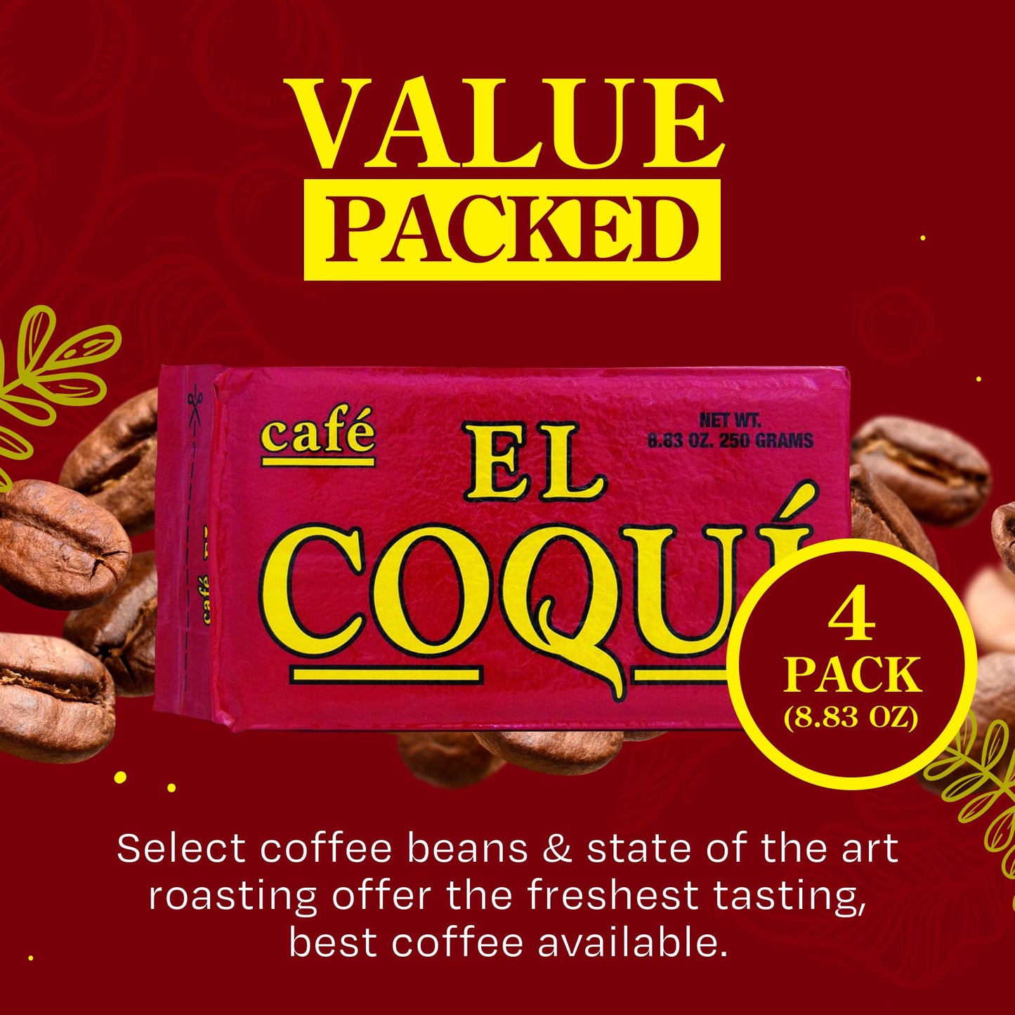 El Coquí Dark Roast Espresso Ground Coffee, Rich, Ground Coffee, Authentic Puerto Rican Style Coffee, Vacuum Sealed, Ground Espresso Beans, 8.83 oz (4 pack)