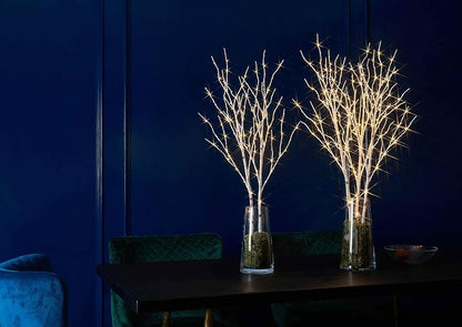 Fudios 150 LED Lighted Branches with Timer, 32in Plug-In Birch Twigs for Vase - 3 Branches