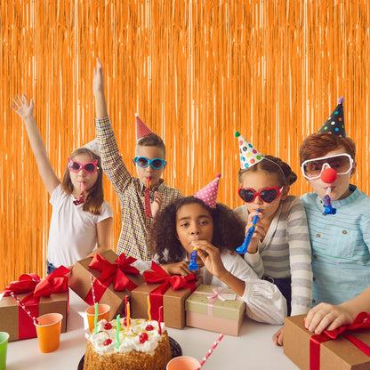 Skiennix 2 Pack Backdrop Curtains - 3.28 FT x 7.05 FT Orange Tinsel Foil Curtains for Parties