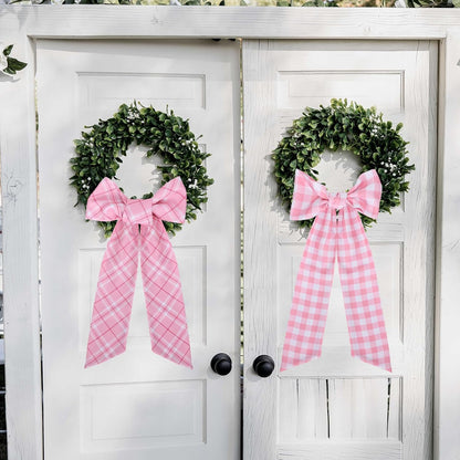 Pink Plaid Wreath Sash - 2 Pcs 60 Inch Buffalo Plaid Sashes for Valentine's Day Home Decor | Wedding & Baby Shower