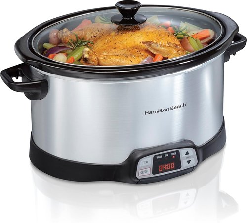 Hamilton Beach 8 Quart Programmable Slow Cooker - Three Temperature Settings, Dishwasher Safe | Silver (33480)