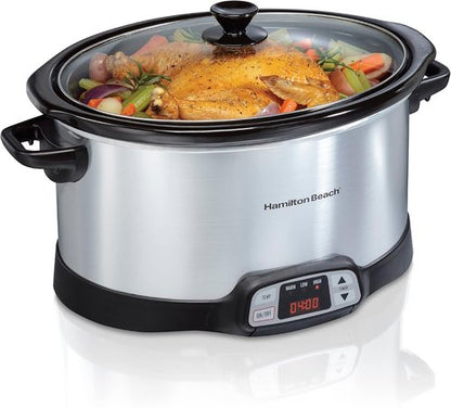 Hamilton Beach 8 Quart Programmable Slow Cooker - Three Temperature Settings, Dishwasher Safe | Silver (33480)