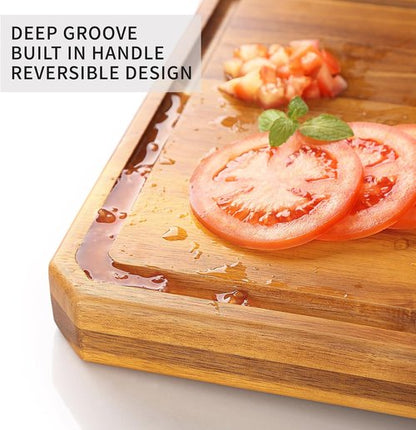 Acacia Wood Cutting Board - Extra Large Charcuterie Board with Juice Groove & Handles | Ideal for Meat, Cheese, Fruits, and Vegetables