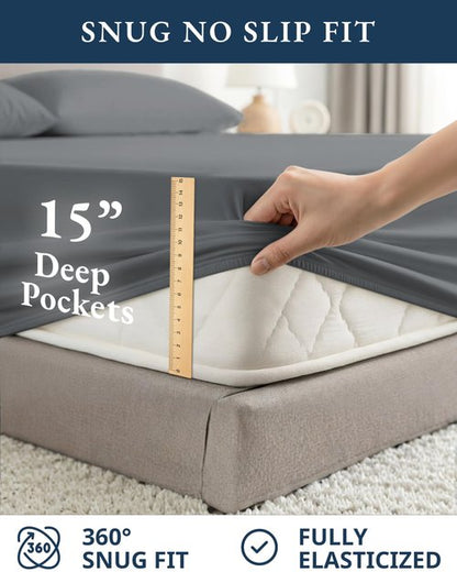LANE LINEN 100% Organic Cotton Sheets King Size Machine Washable Fully Elasticized Soft & Comfy Mercerized Sustainably Produced All Season Eco Friendly Cotton Sheets sábanas King- Charcoal