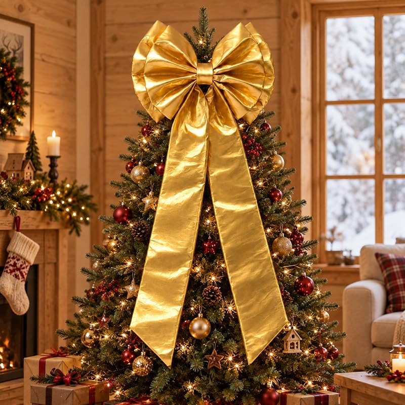 Large Gold Christmas Tree Topper Bow 20 x 40 Inch