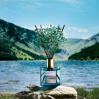 COCORRÍNA Reed Diffuser - Lake Tahoe 6.7 Fl. Oz Set with 8 Sticks & Preserved Baby's Breath | Home Decor