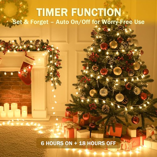 HEYFUNi 39FT Warm White Star String Lights - 100 LED Fairy Twinkle Lights with 8 Modes | Waterproof Indoor/Outdoor Decor