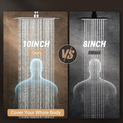 Veken All Metal 10" Shower Head with Handheld, Luxurious Square Double Rain Shower Heads,Power Wash Wand,Dual High Pressure Detachable Rainfall Showerhead with Spray Combo,Extension Arm,Chrome,Sliver