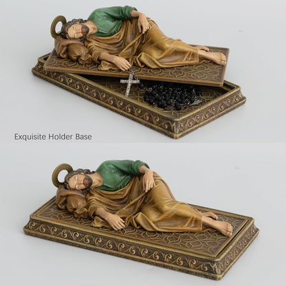 Buildclassic Saint Joseph Sleeping Statue - Hand-Painted Religious Decor with Metal Halo & Prayer Card Holder | 8.8" L, Dark Full Color