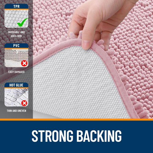 OLANLY Bathroom Rugs 47x20, Extra Soft Absorbent Chenille Bath Rugs, Rubber Backing Quick Dry, Machine Washable Bath Mats for Bathroom Floor, Tub and Shower, Home Decor Accessories, Dusty Rose