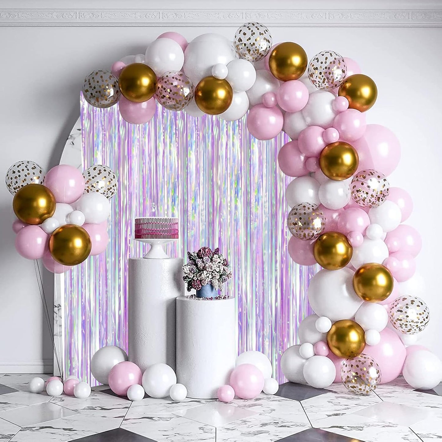 Voircoloria Iridescent Party Backdrop - 3 Pack Transparent Tinsel Foil Streamers | 3.3x8.2ft for Birthday & Weddings