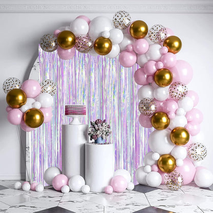 Voircoloria Iridescent Party Backdrop - 3 Pack Transparent Tinsel Foil Streamers | 3.3x8.2ft for Birthday & Weddings