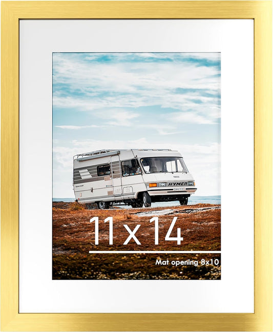 PEALSN 11x14 Picture Frame - Elegant Gold Design for 8x10 Photos with Mat or 11x14 Without Mat