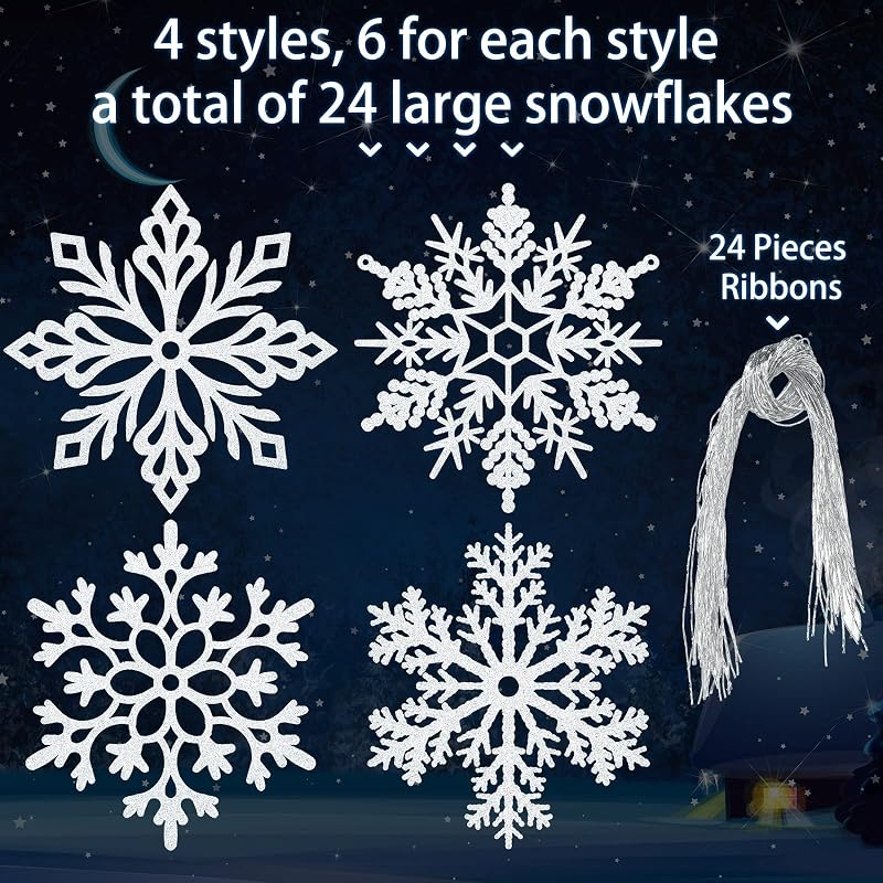 24 Pcs 12 Inch White Snowflake Ornaments - Large Christmas Decor (Variation: White+24)