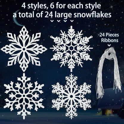 24 Pcs 12 Inch White Snowflake Ornaments - Large Christmas Decor (Variation: White+24)
