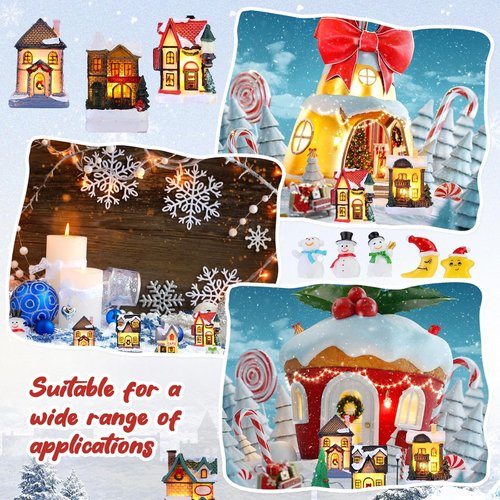 Barydat Christmas Village Figurines Set - 60 LED Lighted Mini Houses for Holiday Decor | Winter Table Decoration