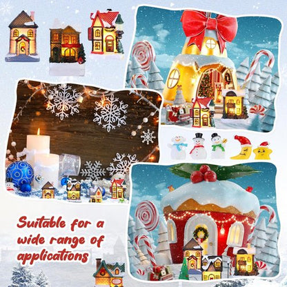 Barydat Christmas Village Figurines Set - 60 LED Lighted Mini Houses for Holiday Decor | Winter Table Decoration