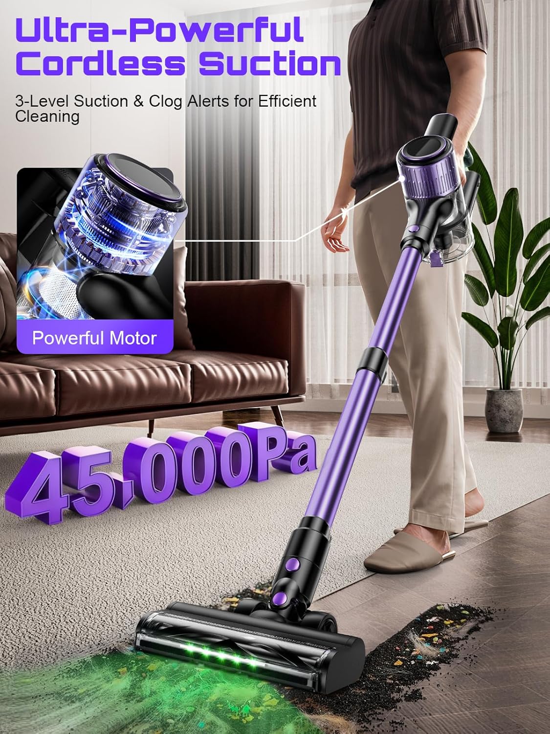 OIRFND Cordless Vacuum Cleaner - 10-in-1 Lightweight Stick Vacuum with Powerful Suction & Anti-Tangle Brush | Ideal for Home & Carpets