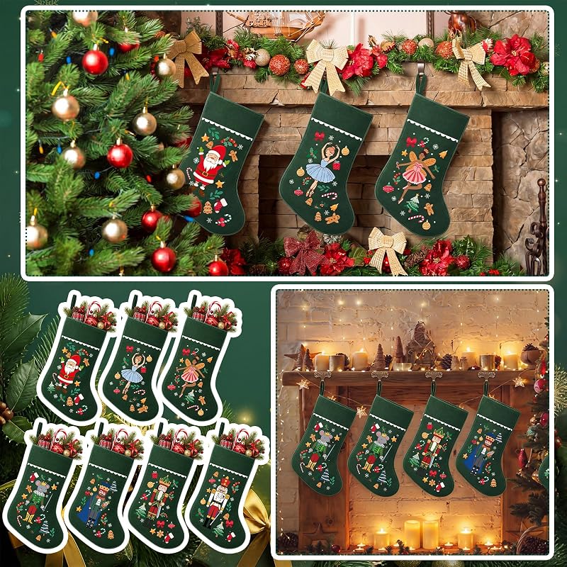 Christmas Stockings 18 Inch Set of 7 — Personalized Nutcracker Green Theme (Variation: 7+Green Fairy Tale)