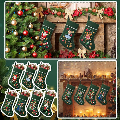 Christmas Stockings 18 Inch Set of 7 — Personalized Nutcracker Green Theme (Variation: 7+Green Fairy Tale)