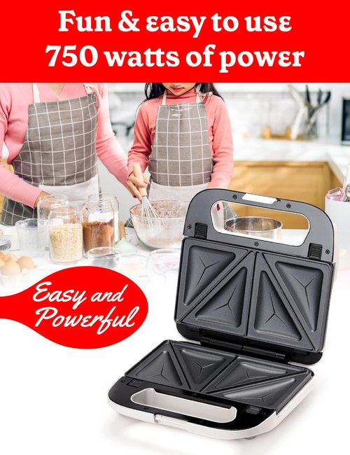 Betty Crocker 3-in-1 Indoor Grill, Sandwich/Panini Press & Waffle Maker Plus, Electric Grill Indoor with Interchangeable Non-Stick Plates, 750 Watts, BC-4965W, White