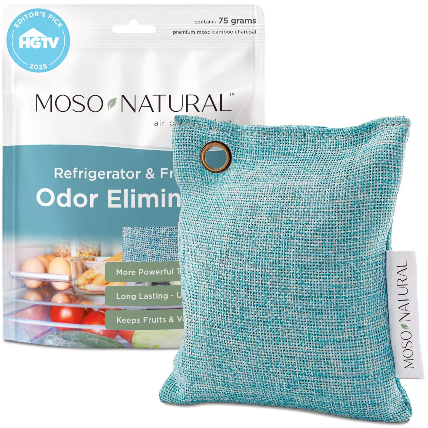 Moso Natural Fridge Odor Eliminator, HGTV Editor’s Pick, Bamboo Charcoal Refrigerator Deodorizer for Fridge and Freezer, Unscented Reusable Odor Absorber