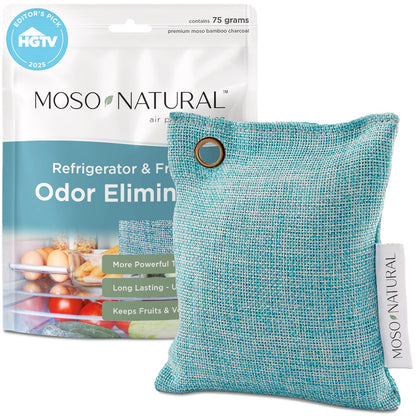 Moso Natural Fridge Odor Eliminator, HGTV Editor’s Pick, Bamboo Charcoal Refrigerator Deodorizer for Fridge and Freezer, Unscented Reusable Odor Absorber