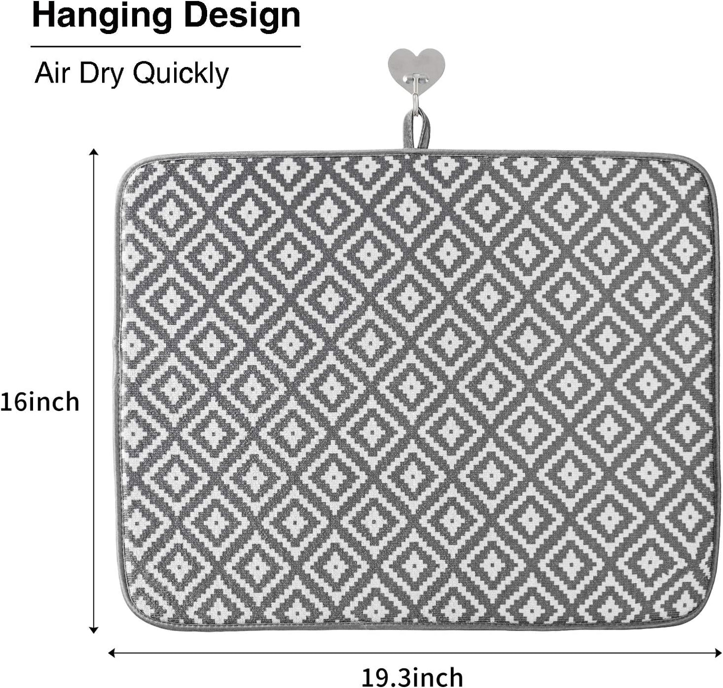 Subekyu Dish Drying Mat - Ultra Absorbent Microfiber Drainer Mats | 2 Pack, 19.2" x 15.8" (Rhombus)