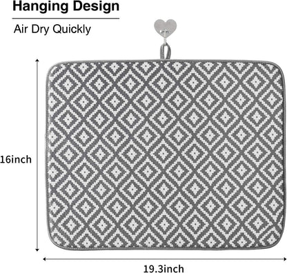 Subekyu Dish Drying Mat - Ultra Absorbent Microfiber Drainer Mats | 2 Pack, 19.2" x 15.8" (Rhombus)