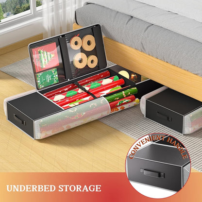 Ofiray Home 2-in-1 Wrapping Paper Organizer - Over Door or Under Bed Storage with Removable Drawer & 4 Clear Pockets