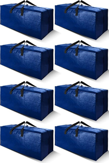 Cosy Family Extra Large Moving Bags - Heavy Duty Storage Totes with Backpack Straps | Set of 8, Blue