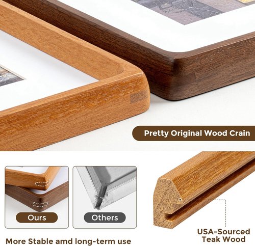 Dreamland 8x10 Picture Frames - USA-Sourced Teak Wood with HD Tempered Glass | 2-Pack, Handcrafted for Tabletop or Wall Display