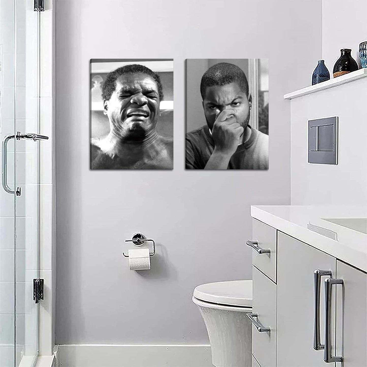 Skiennix Framed Funny Bathroom Canvas Wall Art Set | Vintage Comedy Movie Posters - 16x24in