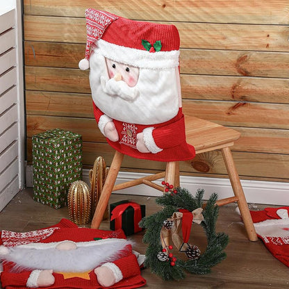 Classic Christmas 4-Pack Chair Back Covers Set – Santa, Snowman, Reindeer, 50 x 60 cm