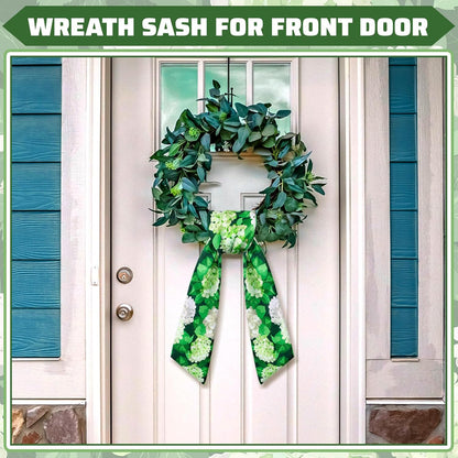 Skiennix Wreath Sash - Satin Blank Sash for Front Door Decor | Indoor/Outdoor Use (White & Green)