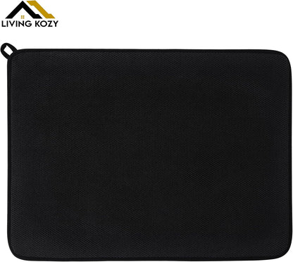 Microfiber Dish Drying Mat by Skiennix - Ultra-Absorbent Kitchen Counter Pad, Large Black 15"x20" (50x38cm)