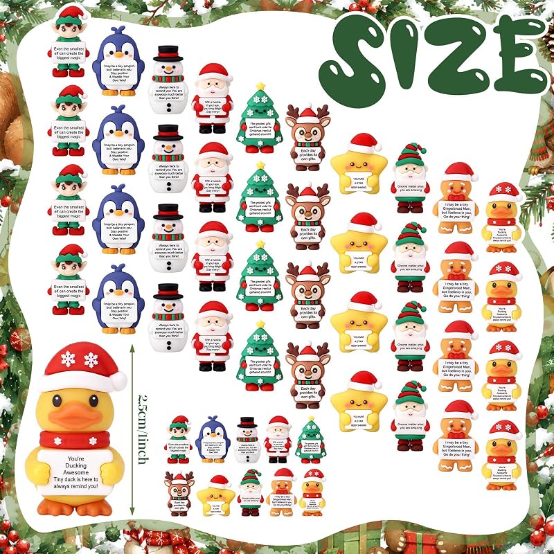 50 Pcs Mini Inspirational Christmas Figurines - Rubber Xmas Figures for Parties & Gifts - Variation: 50+Christmas