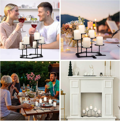 Skiennix Adjustable Candelabra Candle Holder - Elegant 5-Candle Iron Design for Pillar Candles | Black Finish