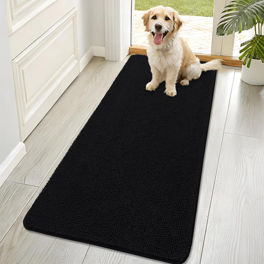 OLANLY Dog Door Mat - Absorbent Non-Slip Mud Mat for Indoor Use | 70x32 Black Chenille Carpet