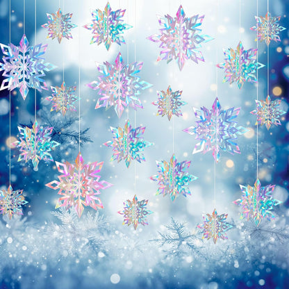 Skiennix 15PCS Christmas Hanging Snowflakes - 3D Iridescent Paper Ornaments for Winter Decor