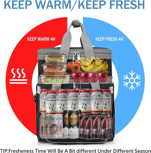 EXLIFBAG Insulated Lunch Box - Double Deck Leakproof Cooler for Adults | Adjustable Shoulder Strap, Black