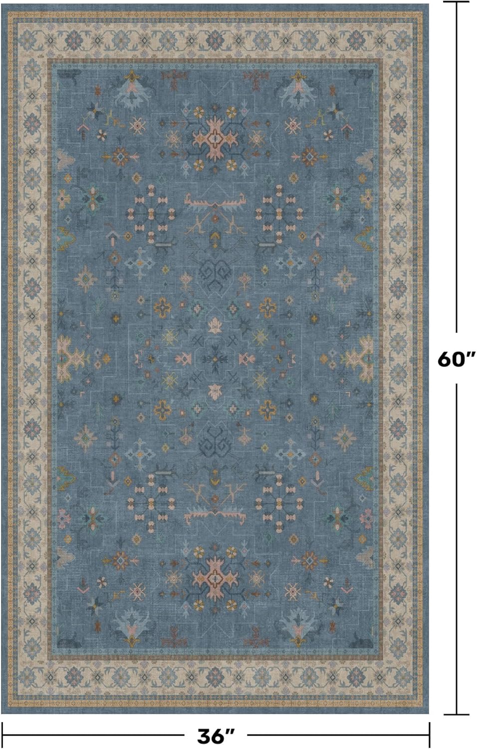 Skiennix Washable Blue Area Rug - 3x5 Non-Slip Throw Rug for Entryway, Kitchen, Bedroom, Mudroom