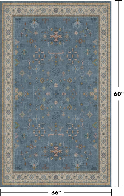 Skiennix Washable Blue Area Rug - 3x5 Non-Slip Throw Rug for Entryway, Kitchen, Bedroom, Mudroom