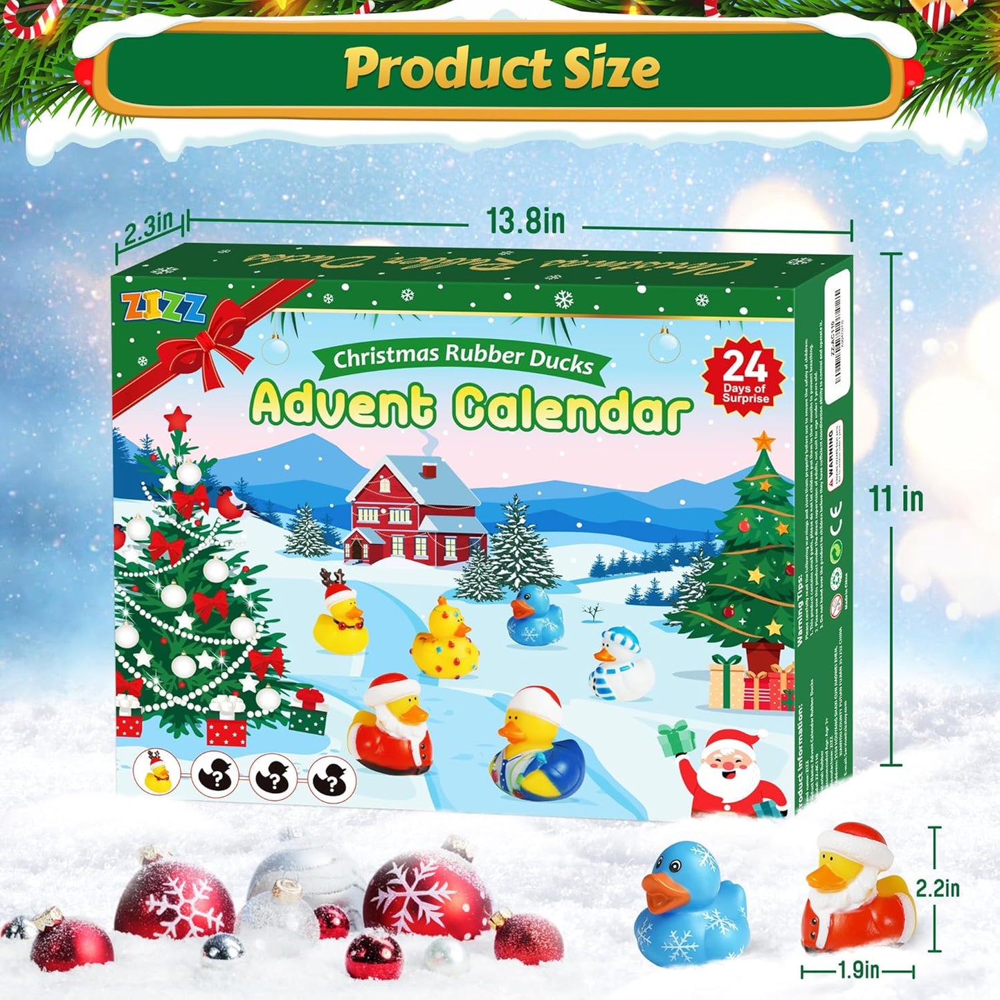 ZIZZ Advent Calendar 2025 | Christmas Rubber Ducks - 24 Days of Fun Countdown Gifts for Kids