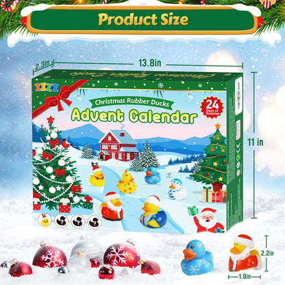 ZIZZ Advent Calendar 2025 | Christmas Rubber Ducks - 24 Days of Fun Countdown Gifts for Kids