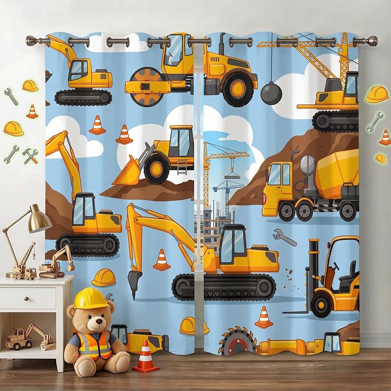 Cartoon Car 55x63 In. Kids Blackout Curtains for Boys Bedroom - 2 Panels, Truck Theme