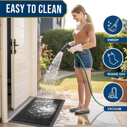 Smiry Heavy Duty Rubber Doormat - Trap Dirt & Moisture | Easy Clean Low Profile, Black (29.5x17)
