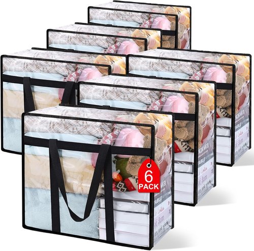 Clear Blanket Storage Bags by 6Pack - Durable Vinyl Organizers with Reinforced Handles | 40L for Bedding & Clothing